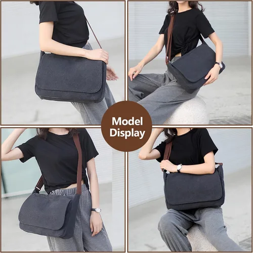 Vista 2 de Bolsa de mensajero, bolsa de mensajero de lona, bolsa de hombro, bolsa cruzada, bolsas de mensajero vintage para hombres y mujeres, bolsa de hombro