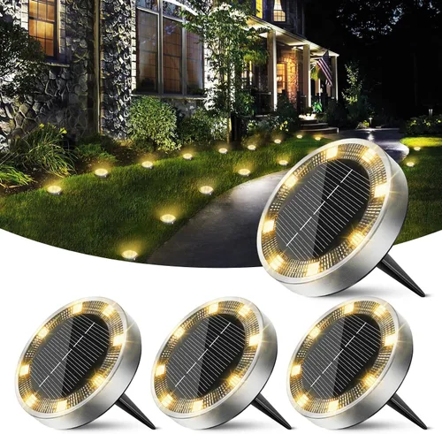 Vista 13 de Peasur Luces solares de suelo para exteriores, paquete de 24 luces planas de disco con energía solar, IP68 impermeable, antioxidante, iluminación