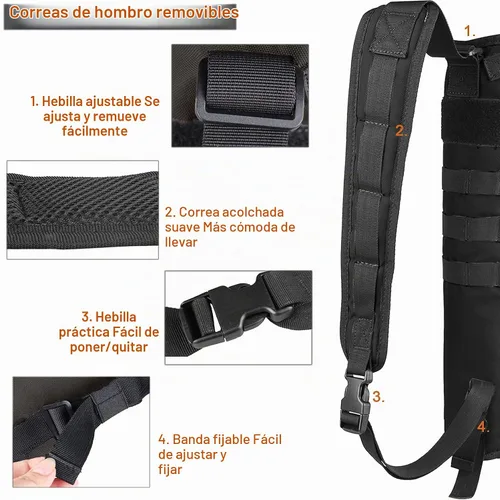 Vista 3 de Carcaj de flechas de tiro con arco ligero para la espalda de doble uso plegable compacto con sistema Molle colgado para tiro al blanco Negro
