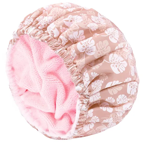 Vista 9 de Gorro de ducha para mujer, gorro de baño negro, reversible, grande, impermeable, ajustable, forro de rizo y banda elástica, dobladillo elástico