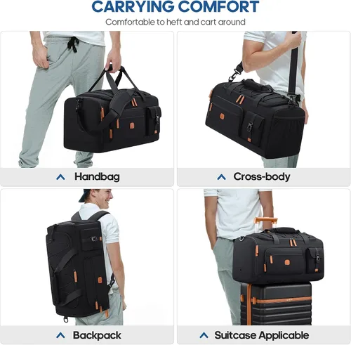 Vista 8 de Bolsa de gimnasio para hombres y mujeres con compartimento para zapatos y laptop, bolsa de viaje deportiva 3 en 1, mochila antirrobo para avión