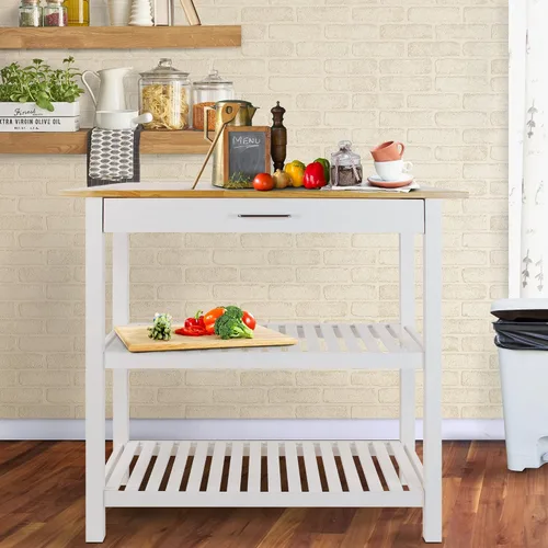Vista 2 de Casual Home Isla de cocina de madera maciza, tapa de arce natural, base blanca (nueva) 40*20*36.5inch
