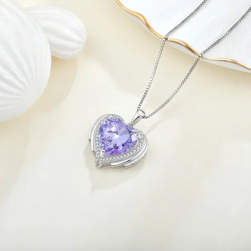 Vista 3 de Lwsary Angel Wings necklace for Women 925 Sterling Silver Heart Birthstone Anniversary Birthday Gifts for Women Girls Wife Mom