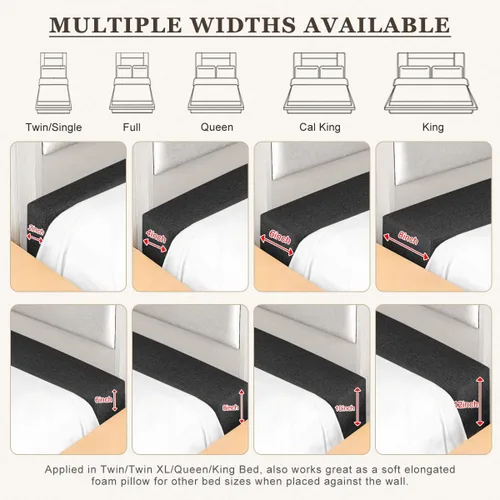 Vista 2 de Extensión de colchón, relleno de espacio entre cabecera y colchón o pared, almohada para cabecera con espuma de alta densidad y funda extraíble Negro
