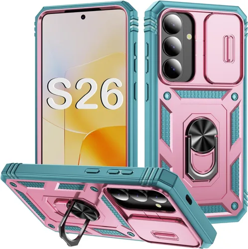 Vista 226 de PASNEW Funda militar para iPhone 13 Pro Max, cubierta de cámara deslizante y soporte de anillo de metal de 360°, carcasa rígida multicapa resistente