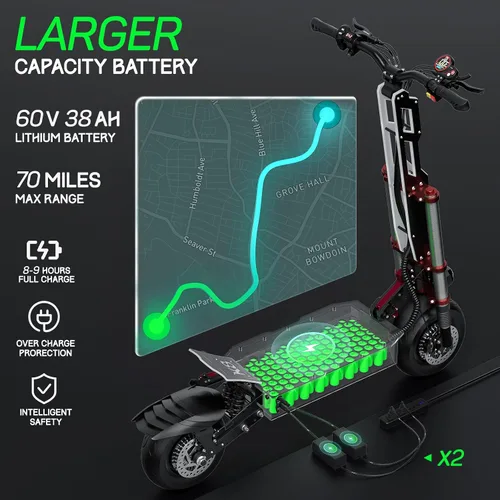 Vista 5 de Electric Scooter Adult K8 6000w Dual Motor, Max Speed 50MPH Range 70 Miles, 12 Inch Street Tires Commuter Dual Suspension E-Scooter with Seat and
