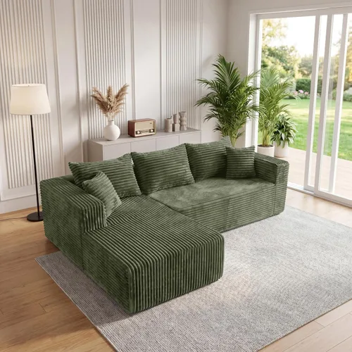 Vista 38 de Sofá modular deshuesado de 118 pulgadas con diván y otomano de pana de gran tamaño en forma de U, sofá de nube para asiento profundo para sala