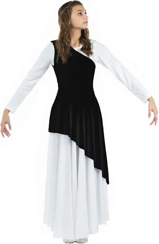 Vista 21 de Danzcue - Túnica de baile de alabanza asimétrica para mujer, (el vestido blanco no está incluido)