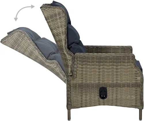 Vista 5 de Silla de patio reclinable con cojines Poly Rattan Brown Patio Sillas Sillas para Comedor para picnic Patio Sala Terraza Marrón