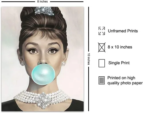 Vista 2 de Audrey Hepburn - Arte de pared de Audrey Hepburn azul, Holly Golightly, arte de pared glamoroso, póster de película vintage, regalo para mujeres