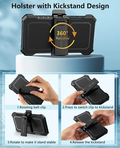 Vista 5 de FNTCASE Funda para Samsung Galaxy S23-Plus: Funda protectora resistente a prueba de golpes con funda de clip para cinturón y soporte Funda