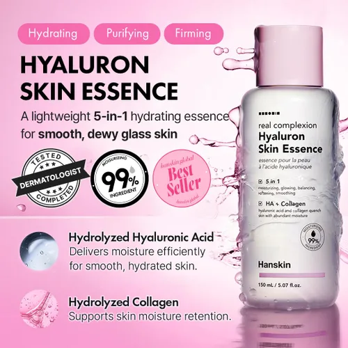Vista 4 de Hanskin Hyaluron Skin Essence Toner – Tónico hidratante coreano para piel de cristal, ácido hialurónico y colágeno, astringente hidratante ligero