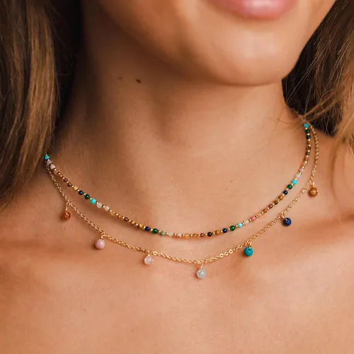 Vista 8 de Lotus and Luna Collar delicado curativo de chakras energéticos de 0.079 pulgadas con piedras reales, jade, perla, cuarzo rosa, amatista, piedra lunar