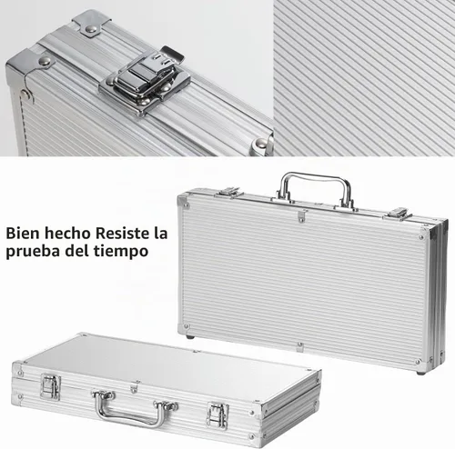 Vista 5 de Juego de 300 fichas de póquer numeradas para Texas Holdem, Blackjack, torneos con estuche de aluminio, 2 barajas de cartas, distribuidor, ciego Negro