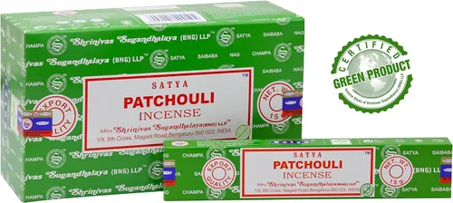 Vista 3 de EARTH Satya Pachuli - Varillas de incienso de 15 GMS (paquete de 12) (certificado verde) Agarbatti indio perfumado enrollado a mano, perfecto