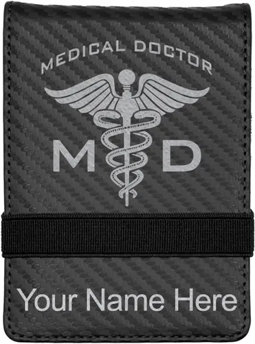 Vista 9 de LaserGram Mini padfolio con bloc de notas y bolígrafo, médico médico, grabado personalizado incluido (negro con oro)