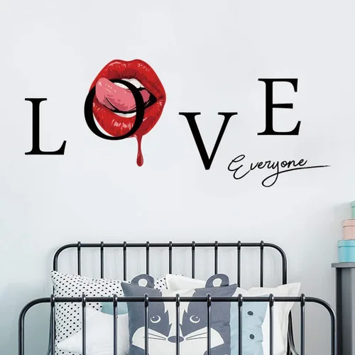 Vista 5 de Maydahui Adhesivo de pared sexy de labios rojos con texto en inglés "Love Everything", calcomanías de pared con texto en inglés "Love Everything