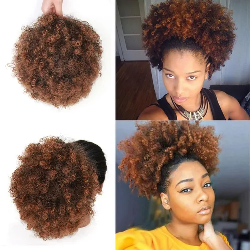 Vista 10 de Extensión de cola de caballo afro con cordón para mujeres negras, extensión de cola de caballo corta afro rizada, moño de cola de caballo rizada