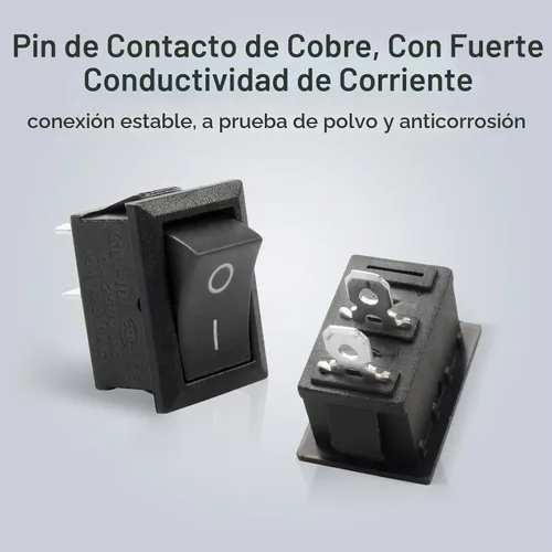 Vista 3 de 1 pieza Interruptor basculante negro KCD1 para barco, interruptor de panel SPST de 2 posiciones y 2 pines, 6A 250V CA 10A 125V CA, con 4 piezas