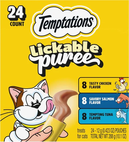 Vista 20 de Temptations Creamy Puree Golosinas Húmedas Exprimibles Lamibles para Gatos con Hígado de Res, Tubos de 0.42 oz., 4 Unidades, Paquete de 11 (44 Total)