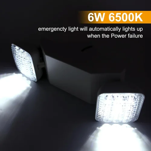 Vista 9 de Commercial LED Emergency Lights with Battery Backup, 2 Head Indoor Fixture, AC120-277V Hardwired 6 PCS