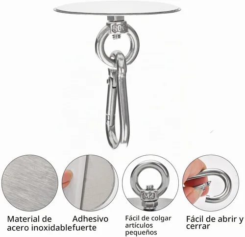 Vista 6 de Sankoly 4 ganchos de techo autoadhesivos de acero inoxidable, ganchos de pared sin clavos para cocina, baño, sala de estar, techo