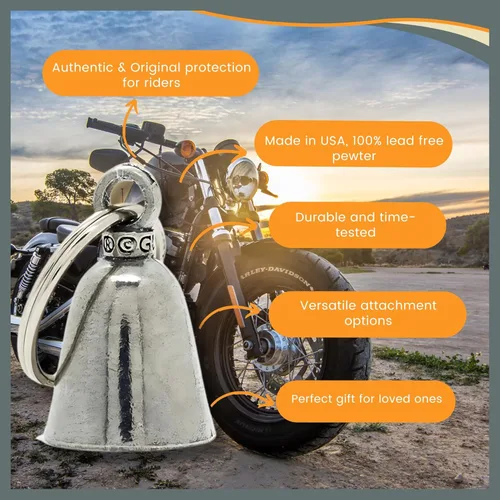 Vista 4 de Guardian Bell Campana celta de buena suerte con llavero y bolsa de regalo de terciopelo negro Campana de motocicleta Peltre sin plomo