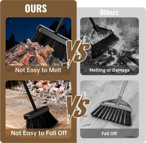 Vista 4 de AMAGABELI - Juego de accesorios de metal para chimenea de cenizas y cepillo de 32 pulgadas, resistente a la oxidación con mango largo liso, pala