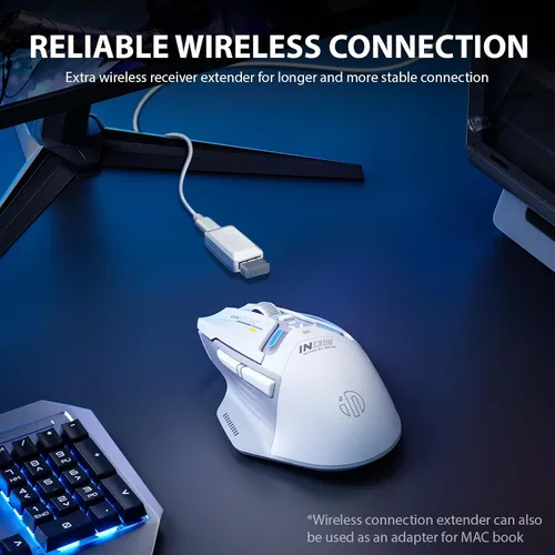 Vista 4 de INPHIC IN9 - Mouse inalámbrico para juegos, True Tri-Mode BluetoothTipo-C con cableconexión inalámbrica 2.4G, 10000 DPl, totalmente programable
