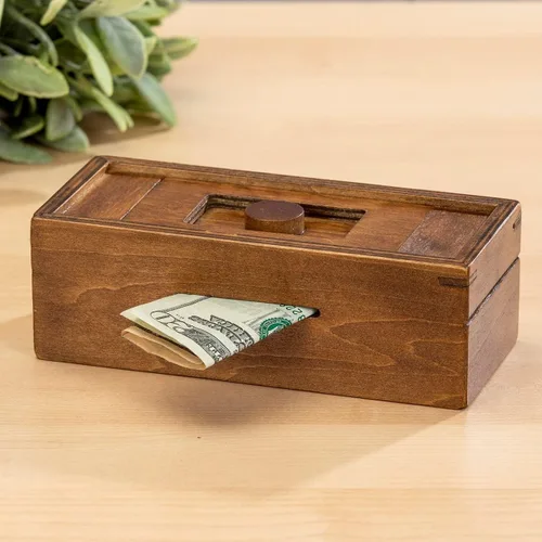 Vista 2 de Bits and Pieces - Guarde su dinero en esta caja secreta, rompecabezas - Secreto compartimiento de madera, juego de cerebros para adultos