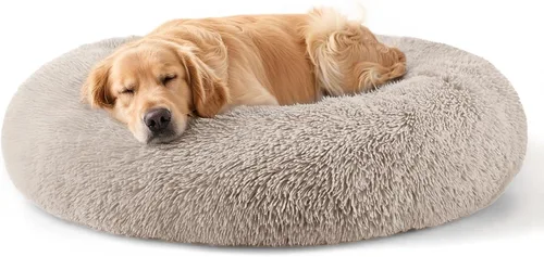 Vista 46 de Hoewina - Cama redonda, calmante, en forma de rosquilla, lavable, esponjosa para interiores, perros y gatos pequeños y medianos, negro, 20 pulgadas