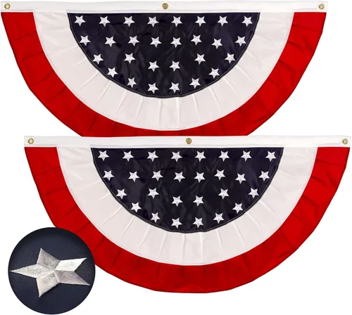 Vista 9 de G128 Bandera de abanico plisada de Estados Unidos, estrella de 1.5 x 1.5 pies, círculo central, decoración patriótica del 4 de julio, estrellas