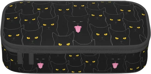 Vista 8 de Estuche organizador de lápices con patrón de gato negro, gran capacidad, papelería con cremallera, suministros escolares, bolsa para lápices
