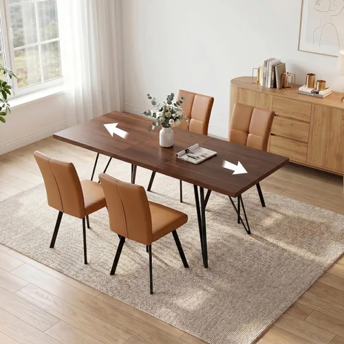 Vista 19 de HIPIHOM Mesa de comedor extensible para 4-6, de 55 a 71 pulgadas para espacios pequeños Mesa de roble
