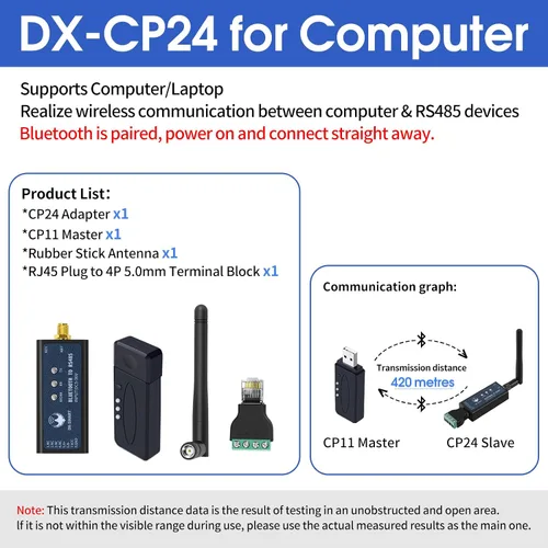 Vista 2 de Adaptador serie DX-CP24 RS485 a Bluetooth, módulo de comunicación Bluetooth inalámbrico industrial a convertidor RS485, cambia el dispositivo