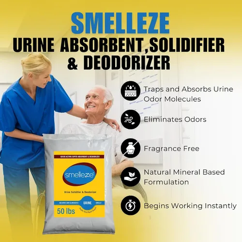 Vista 3 de SMELLEZE Orina Super Absorbente, Solidificador y Desodorizante: 50 lb. Polvo solidifica rápidamente la orina y la diarrea en el baño de mascotas
