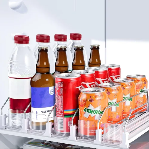 Vista 9 de Organizador de bebidas para refrigerador, dispensador organizador de latas de soda para refrigerador con deslizamiento automático de empuje, 3 filas