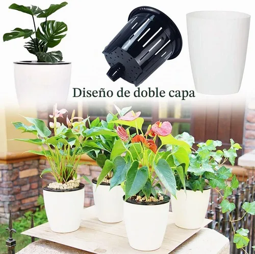 Vista 4 de Haawooky Juego de 12 macetas de riego automático de plástico, maceta de flores de plástico de 4 pulgadas con maceta interior, maceta de riego