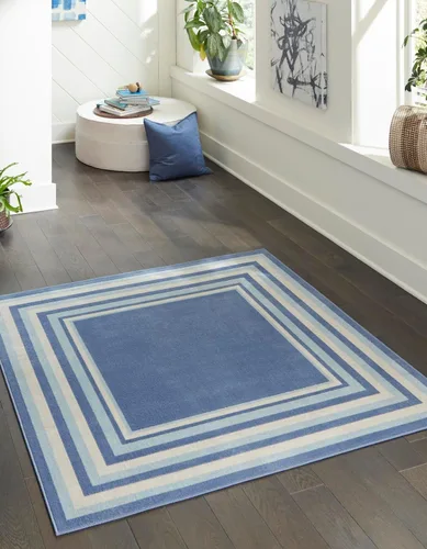 Vista 24 de Unique Loom Lotus Collection - Alfombra de área - Guyana (2' x 3' 1" Rectángulo, Azul/Azul Claro)