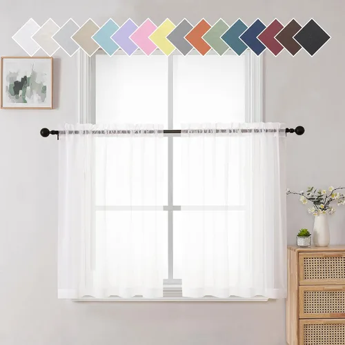 Vista 202 de Aiyufeng 2 paneles de cenefa transparente negra de 14 pulgadas de largo, cortinas cortas negras transparentes para dormitorio, cortinas de cocina