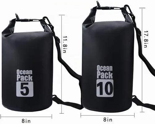 Vista 2 de Bolsa seca flotante impermeable Bear Outdoor, para canotaje, kayak, senderismo, snowboard, acampada, rafting, pesca y excursionismo, negro, 10L