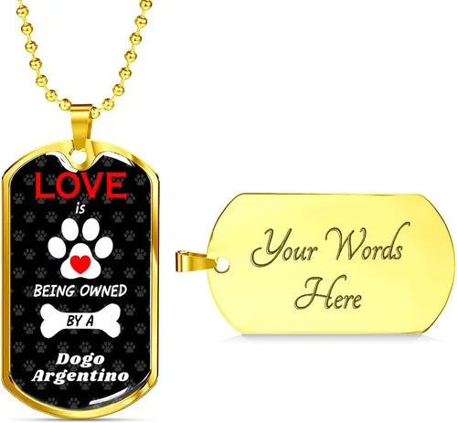 Vista 8 de Dogo Argentino Love Is Stainless Steel or 18k Gold Dog Tag 24" Chain