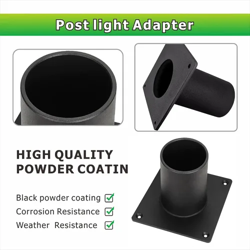 Vista 4 de Base de luz de poste al aire libre Adaptador de montaje en muelle resistente para accesorios de poste de 3 "montaje en superficie poste negro mate