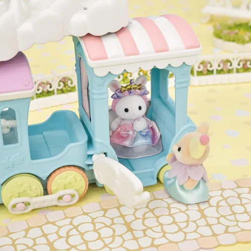 Vista 5 de Calico Critters – Tren de arco iris de nube flotante – Serie de atracciones Calico Land – Juguete de simulación para niños, vehículo en miniatura