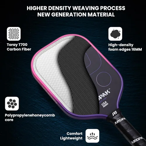 Vista 4 de Pickleball Paddle, T700 Carbon Fiber Abrasion-Resistant Surface, 16MM Polypropylene Honeycomb core, USAPA Approved, High Grit,The Pickleball Paddle