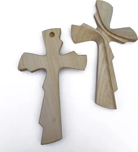 Vista 4 de Cruz tallada a mano de madera para decoración de pared, pequeño crucifijo rústico hecho a mano (9.84, transparente)