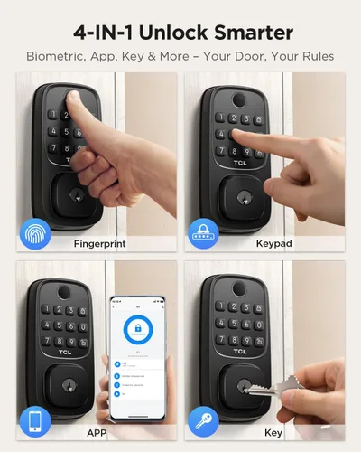 Vista 6 de TCL Cerradura inteligente Wi-Fi D1, cerradura de puerta de huellas dactilares, cerradura de cerrojo de entrada sin llave para puerta delantera, WiFi