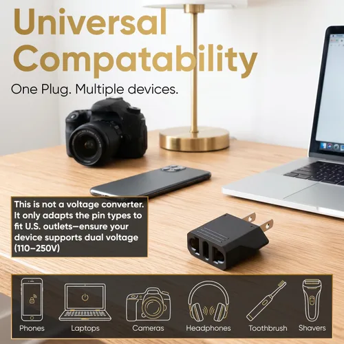 Vista 4 de Unidapt - Adaptador de enchufe de EE. UU., adaptador de enchufe pequeño europeo a americano, adaptador de enchufe de UE a EE. UU., entrada universal