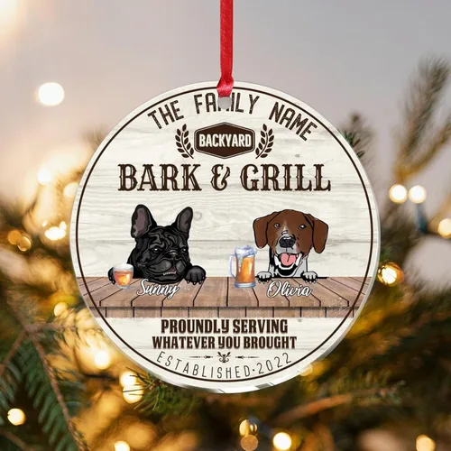 Vista 17 de SILYHEART Adorno acrílico navideño de perro toro francés y mastín napolitano, adornos de sublimación de Navidad, nombre de perro, divertido perro