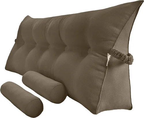 Vista 22 de Peachwell Almohada triangular de lectura para reposo en cama, cojín grande tipo cabecero, respaldo, almohada de cuña con dos almohadas cilíndricas